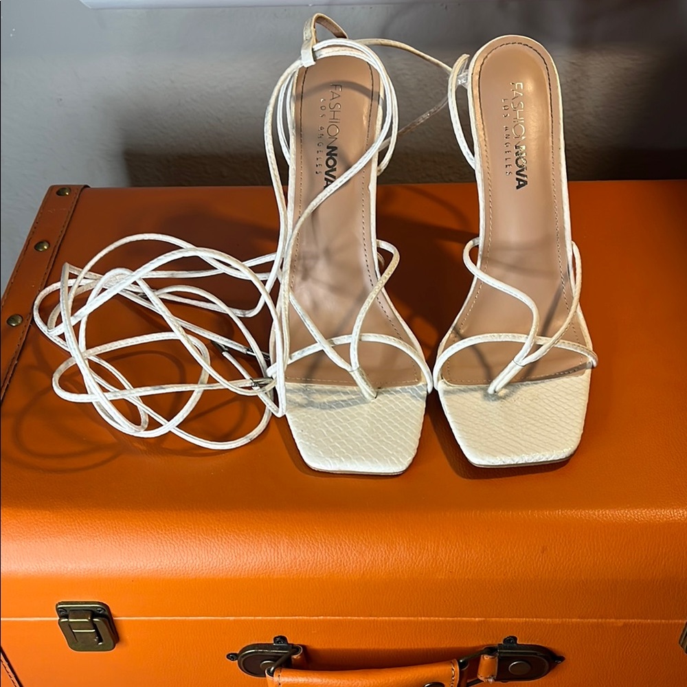 Fashion Nova White Strappy Heels